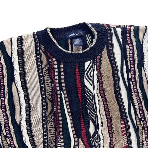 North Wales Mens Sweater L Coogi Cosby Style Multicolor 3D Cotton Hong Kong 90s - Picture 3 of 9
